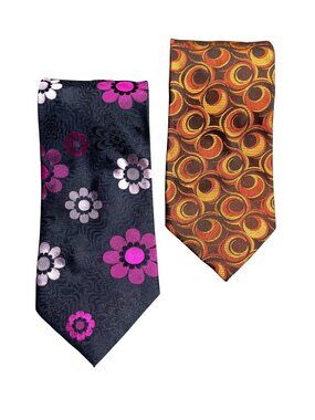 Lot Of 2 Paul Smith Silk Ties With Floral & Geometric Patterns Multicolor Made I